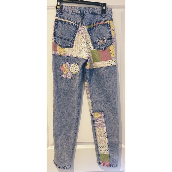RARE Vintage Get Used! by Ellie Patchwork High-Waist 90’s Denim Jeans size 28 - Picture 5 of 8